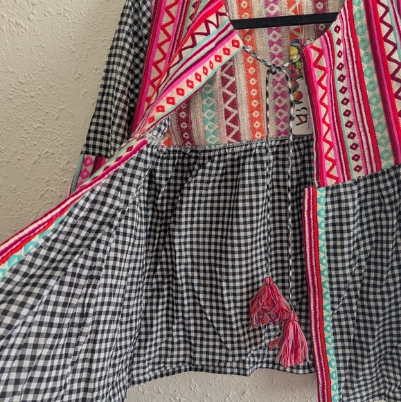 NWT American & Beyond Pink Gingham Checkered Jacket With Bright Embroidery - Picture 4 of 7